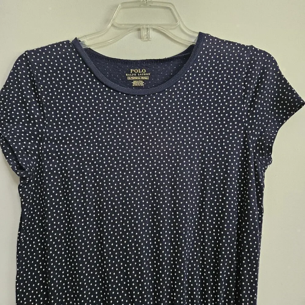 Polo Ralph Lauren Girls Knit Dress Sz XL (16 Navy Blue White Stars Elastic Waist